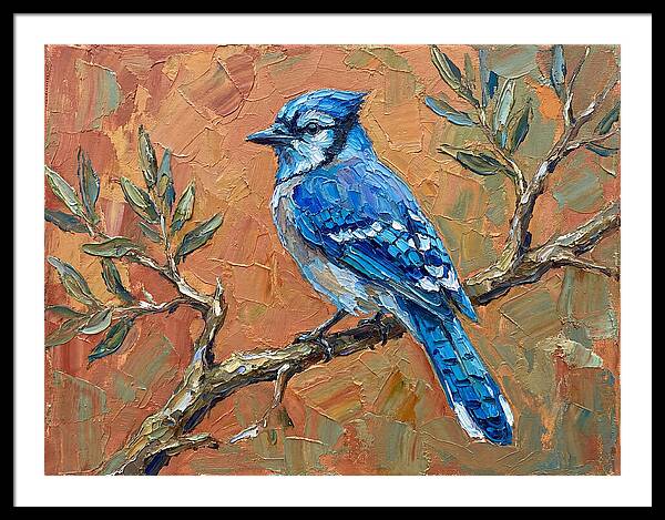 Blue Jay Perched Amongst Olive Leaves