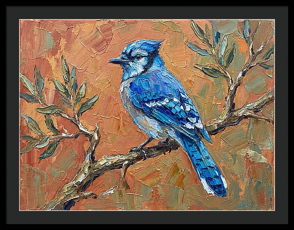 Blue Jay Perched Amongst Olive Leaves