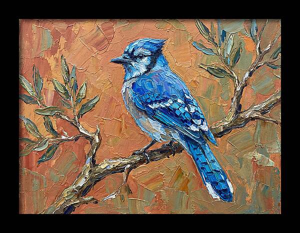 Blue Jay Perched Amongst Olive Leaves