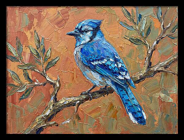 Blue Jay Perched Amongst Olive Leaves