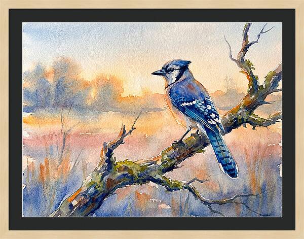 Blue Jay Perched At Dusk