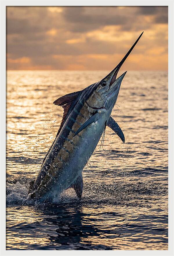 Blue Marlin Leaping Into The Sunset