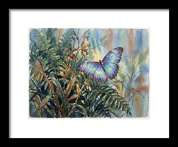 Blue Morpho Butterfly Among Ferns
