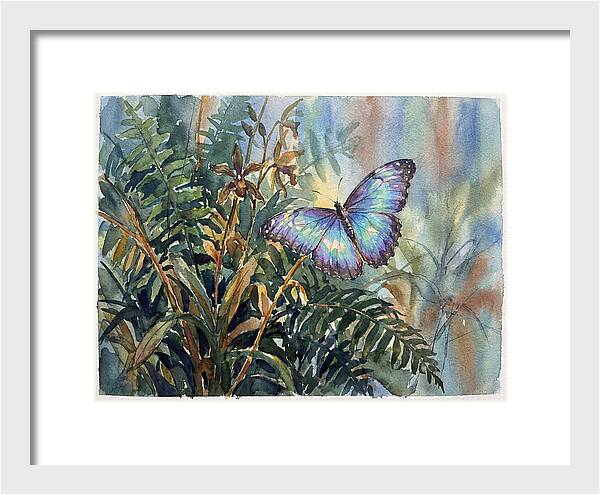 Blue Morpho Butterfly Among Ferns