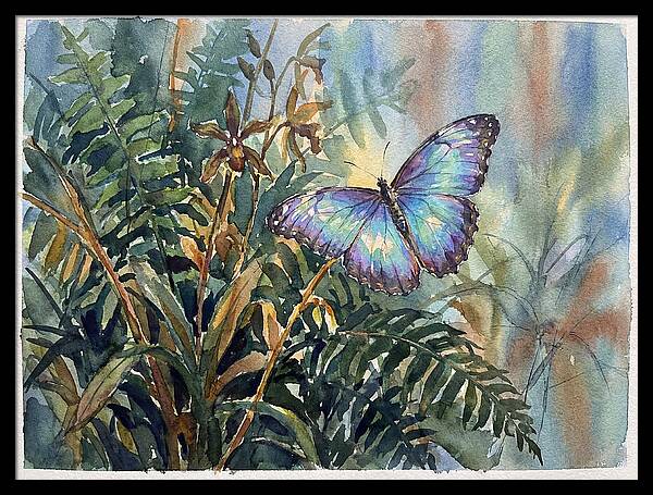 Blue Morpho Butterfly Among Ferns