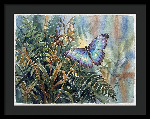 Blue Morpho Butterfly Among Ferns