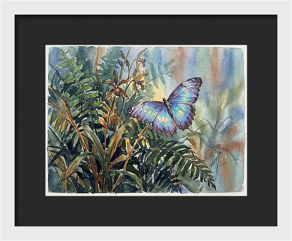 Blue Morpho Butterfly Among Ferns