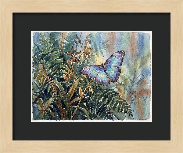 Blue Morpho Butterfly Among Ferns