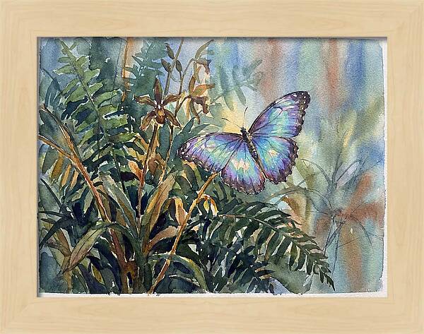 Blue Morpho Butterfly Among Ferns