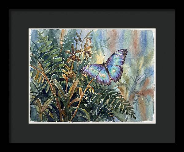 Blue Morpho Butterfly Among Ferns
