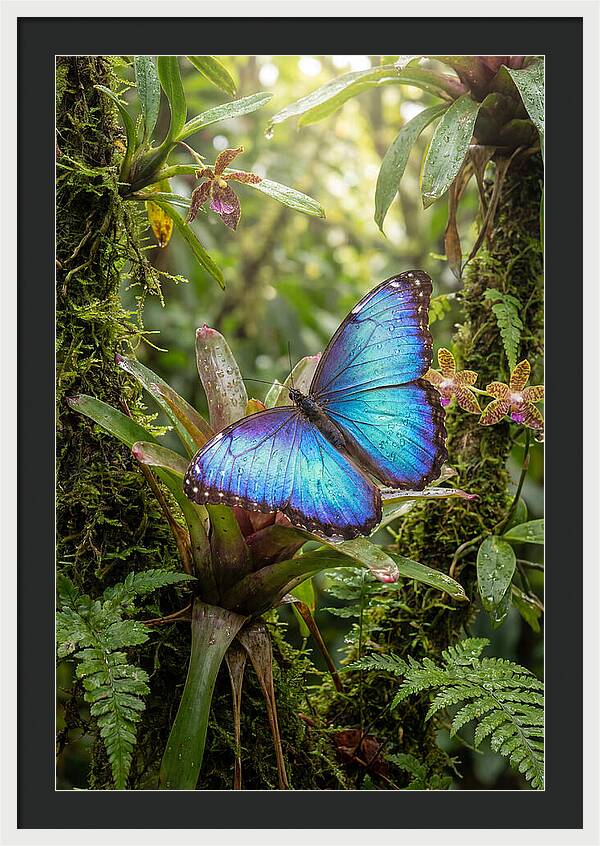 Blue Morpho Butterfly In Rainforest