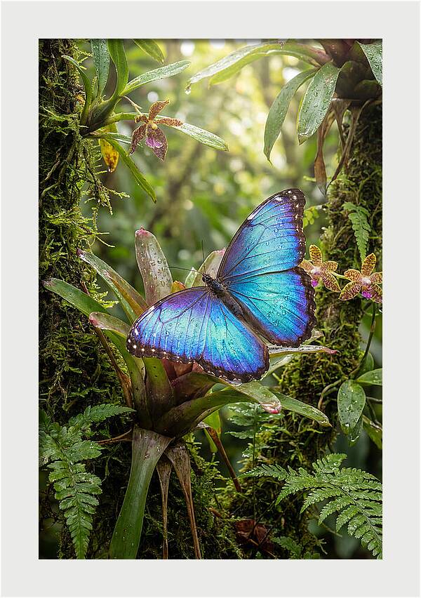 Blue Morpho Butterfly In Rainforest