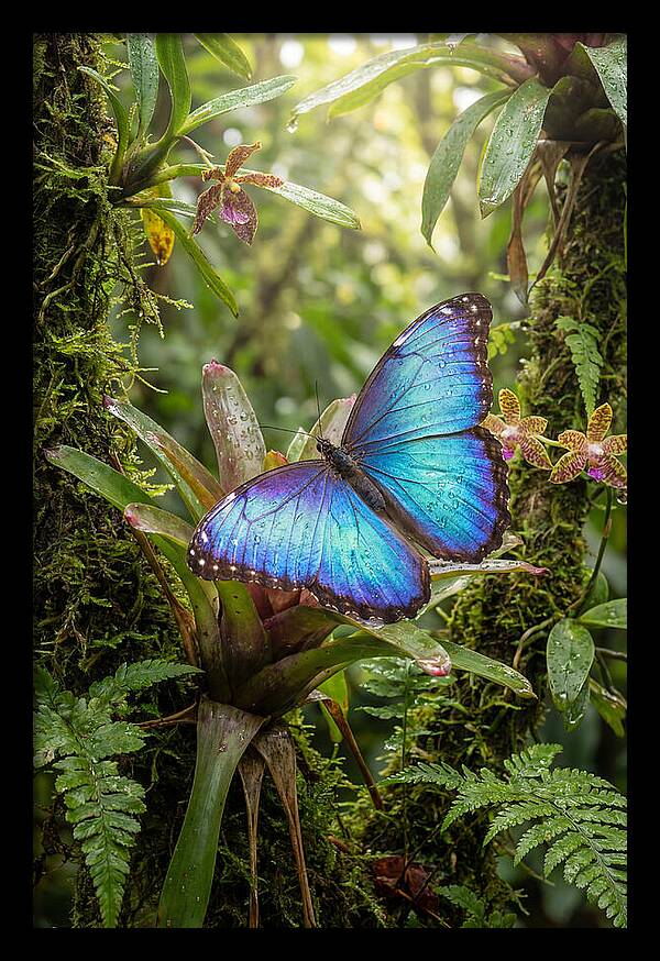 Blue Morpho Butterfly In Rainforest