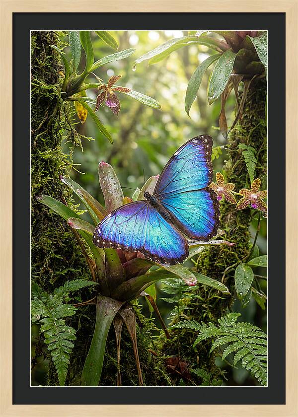 Blue Morpho Butterfly In Rainforest