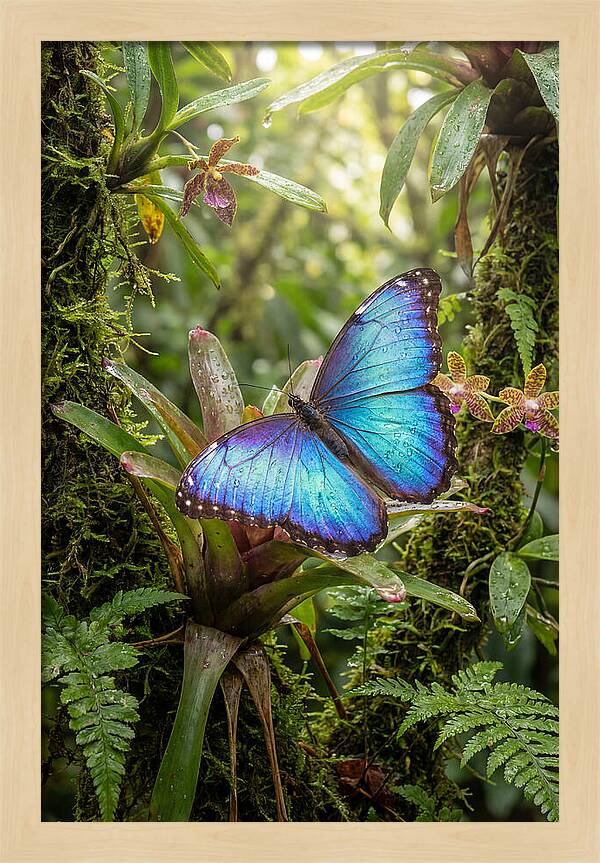Blue Morpho Butterfly In Rainforest