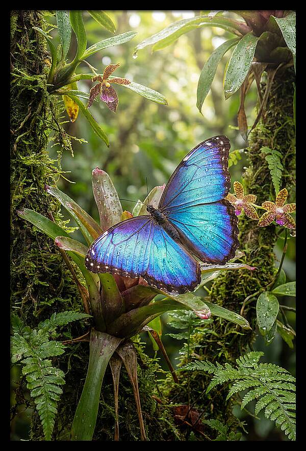 Blue Morpho Butterfly In Rainforest