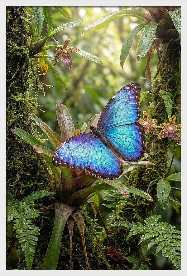Blue Morpho Butterfly In Rainforest