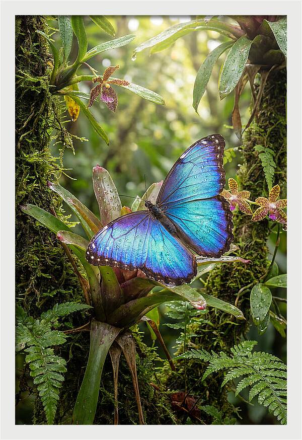 Blue Morpho Butterfly In Rainforest