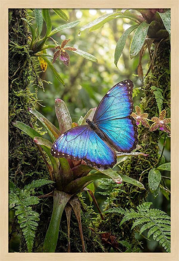 Blue Morpho Butterfly In Rainforest