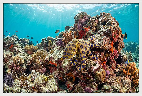 Blue Ringed Octopus Among Coral