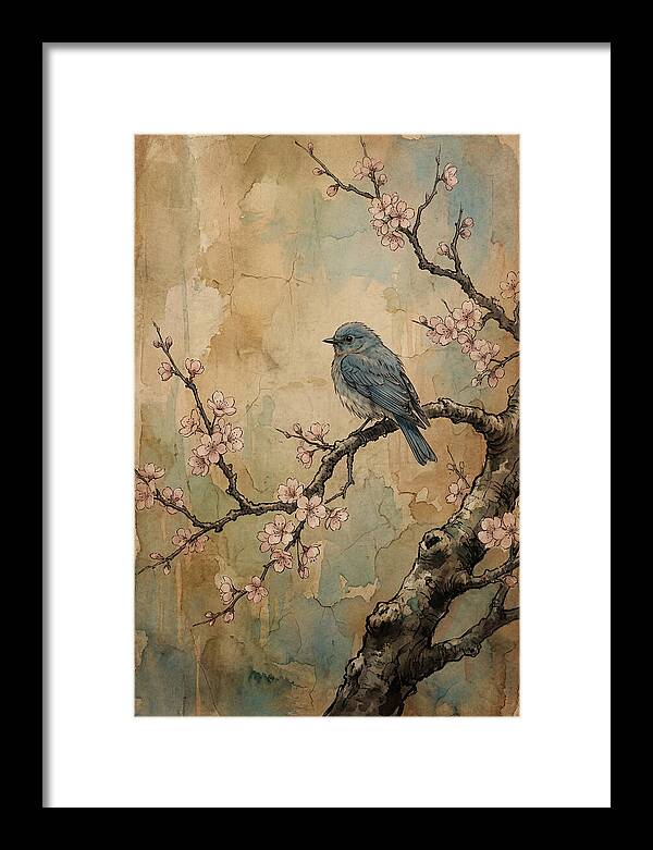 Bluebird Perched On Cherry Blossom