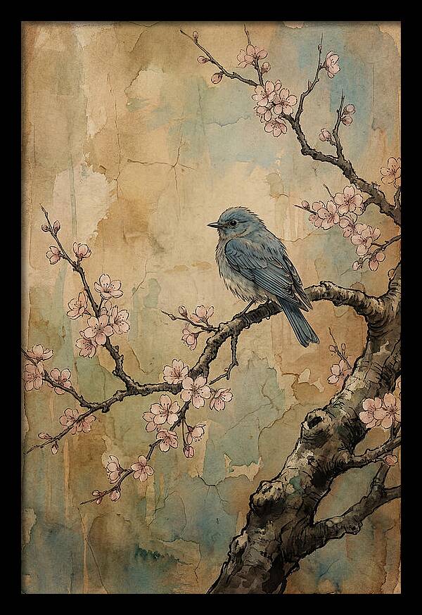 Bluebird Perched On Cherry Blossom