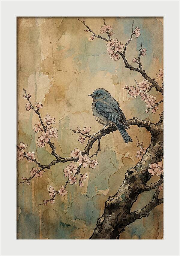 Bluebird Perched On Cherry Blossom