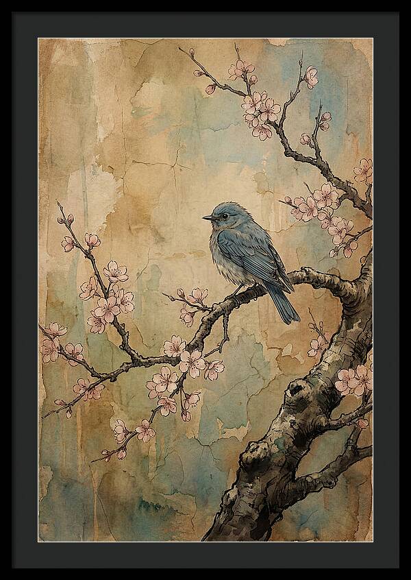 Bluebird Perched On Cherry Blossom