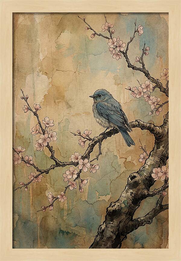 Bluebird Perched On Cherry Blossom