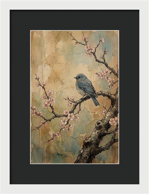 Bluebird Perched On Cherry Blossom