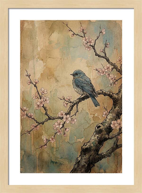 Bluebird Perched On Cherry Blossom
