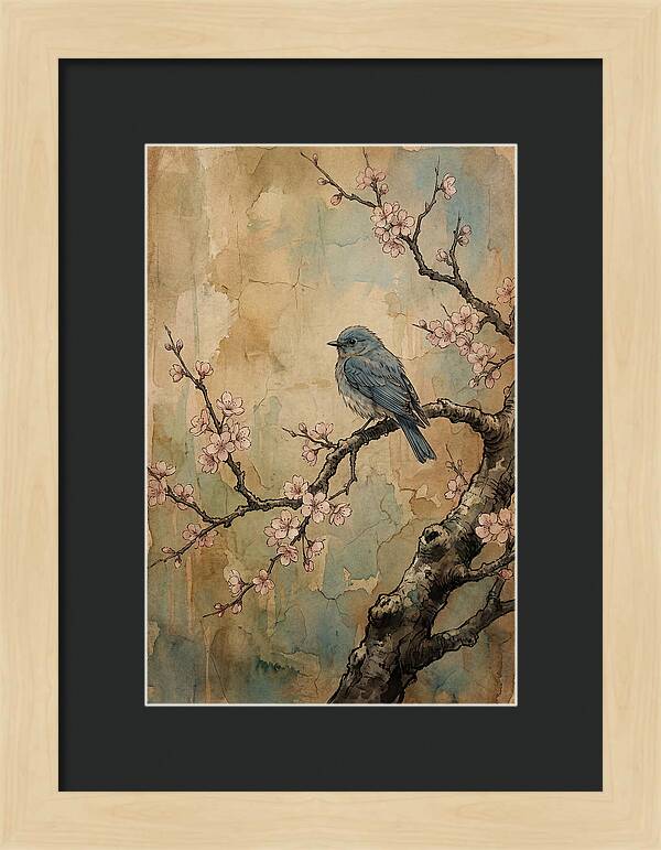 Bluebird Perched On Cherry Blossom
