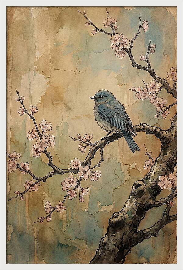 Bluebird Perched On Cherry Blossom