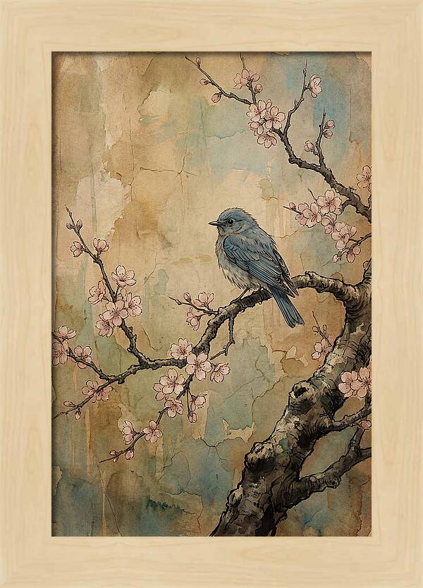 Bluebird Perched On Cherry Blossom