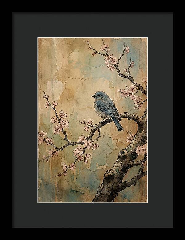 Bluebird Perched On Cherry Blossom