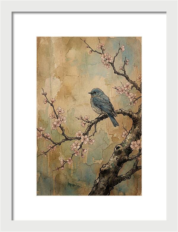 Bluebird Perched On Cherry Blossom