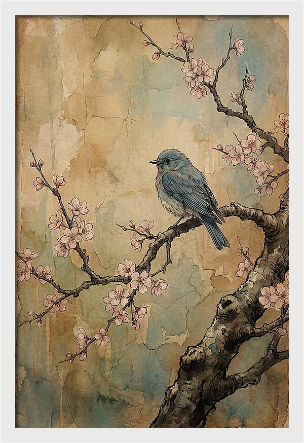 Bluebird Perched On Cherry Blossom