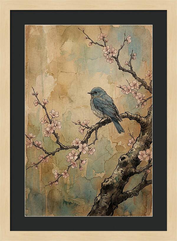 Bluebird Perched On Cherry Blossom