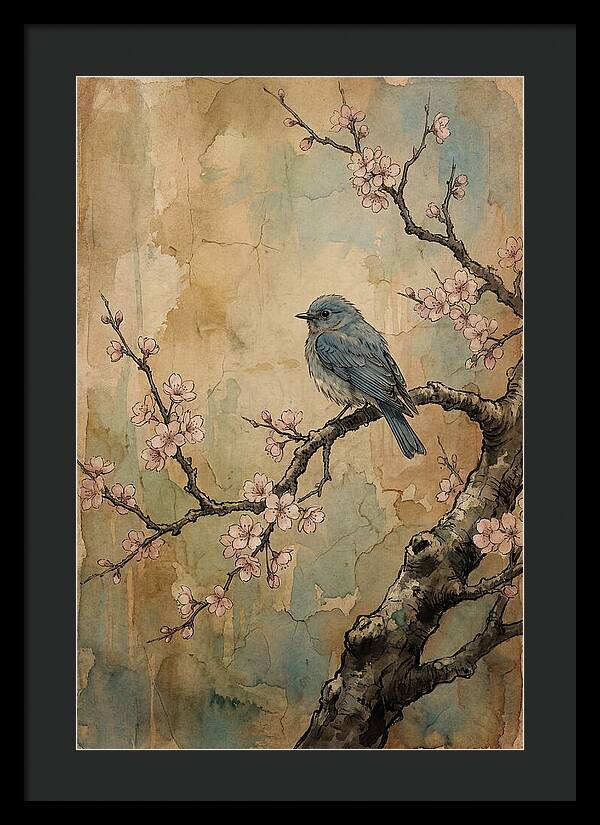 Bluebird Perched On Cherry Blossom