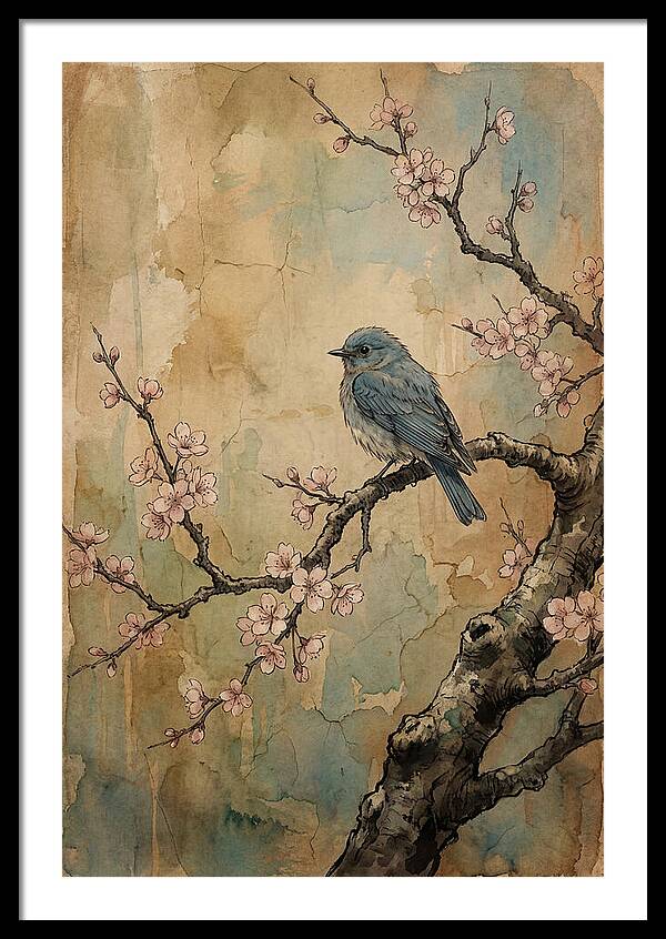 Bluebird Perched On Cherry Blossom