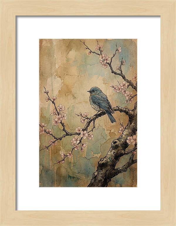 Bluebird Perched On Cherry Blossom