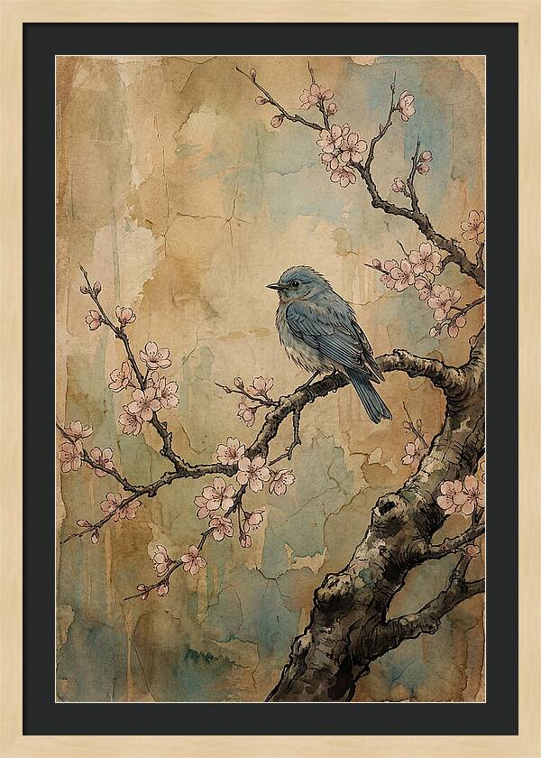 Bluebird Perched On Cherry Blossom