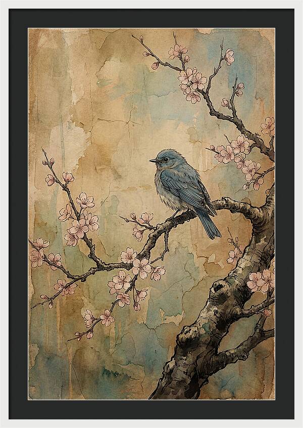 Bluebird Perched On Cherry Blossom