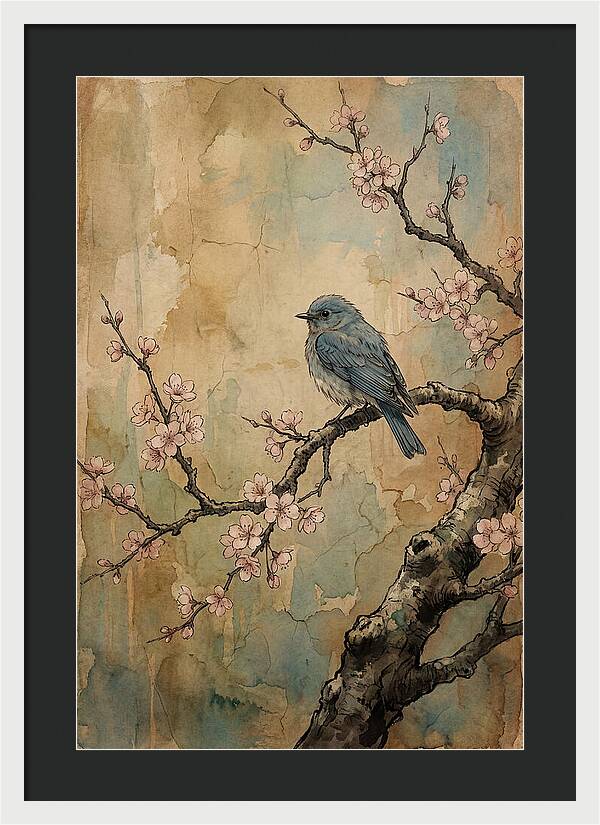 Bluebird Perched On Cherry Blossom