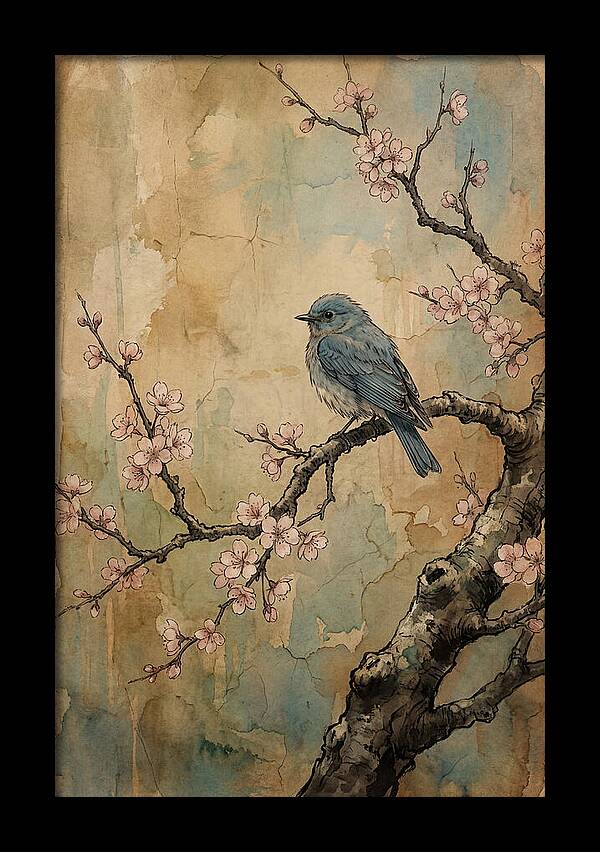 Bluebird Perched On Cherry Blossom
