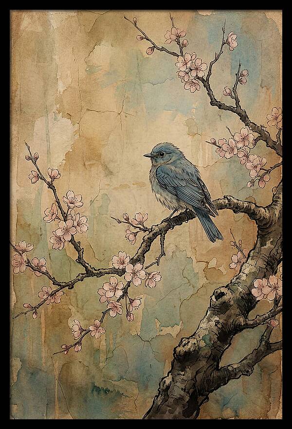 Bluebird Perched On Cherry Blossom