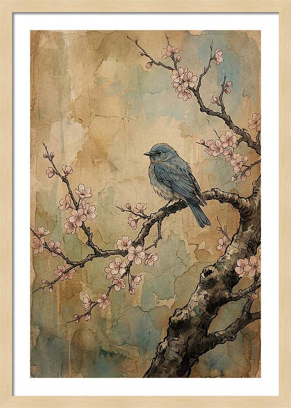 Bluebird Perched On Cherry Blossom