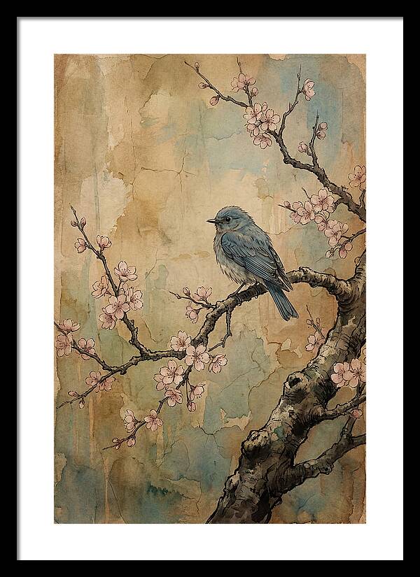 Bluebird Perched On Cherry Blossom