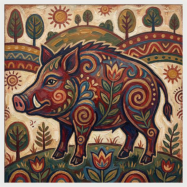Boar Folk Art