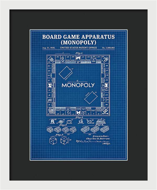 Board Game Apparatus Monopoly Blueprint Patent Us2026082a